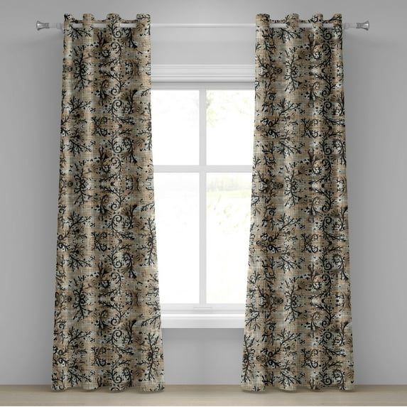 Ambesonne Boho Grommet Curtain, Ethnic Style Branches Folk Art, 50"x120", Ecru Dark Brown Sepia