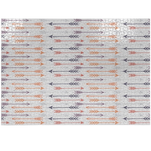 Ambesonne Boho Jigsaw Puzzle Durable Cardboard, Retro Arrow Pattern Print Art, 1000 pcs, Peach Coral and Purple