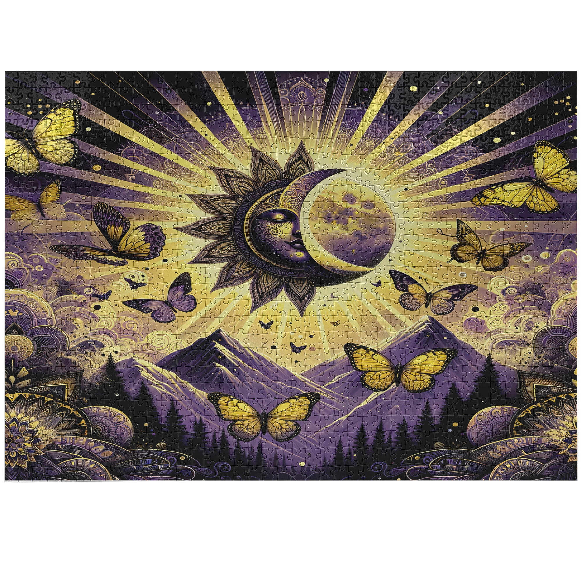 Ambesonne Boho Jigsaw Puzzle, Sun and Moon Esoteric Artwork