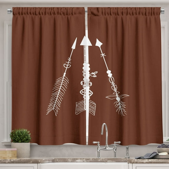Ambesonne Boho Kitchen Curtains, Hippie Arrows Feathers Art, 55"x24", Dark Rosewood