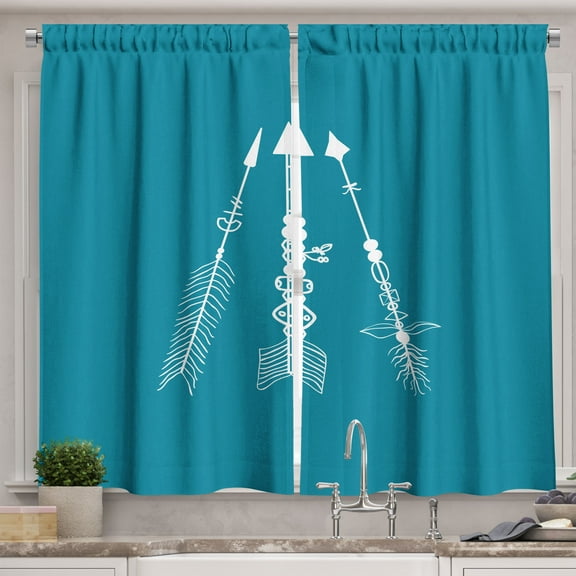 Ambesonne Boho Kitchen Curtains, Hippie Arrows Feathers Art, 55"x36", Dark Turquoise