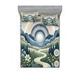thumbnail image 1 of Ambesonne Boho Nature Fitted Sheet & Pillow Sham Set, Mountains Flowers Path, Calking, Slate Blue Reseda Green, 1 of 2