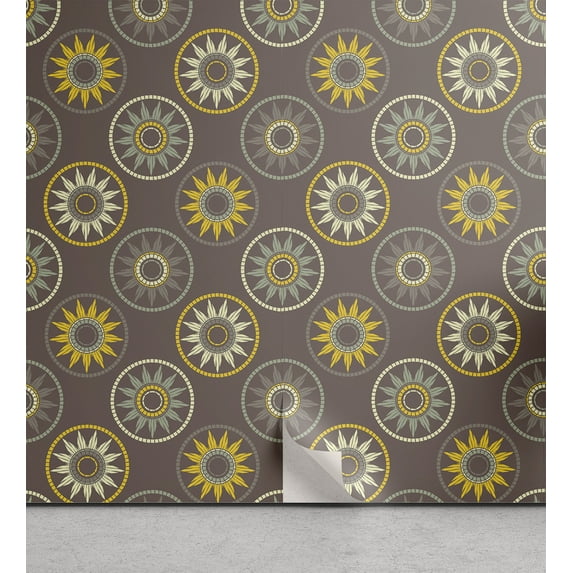 Ambesonne Boho Peel & Stick Wallpaper for Home, Pastel Tone Sun Motif, 13"x36", Warm Taupe Yellow