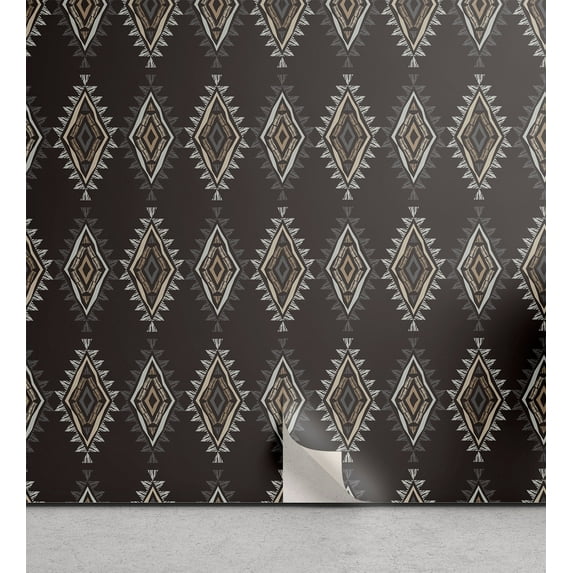Ambesonne Boho Peel & Stick Wallpaper for Home, Rhombus in Earth Tones, 13"x36", Dark Taupe Grey Dark Tan