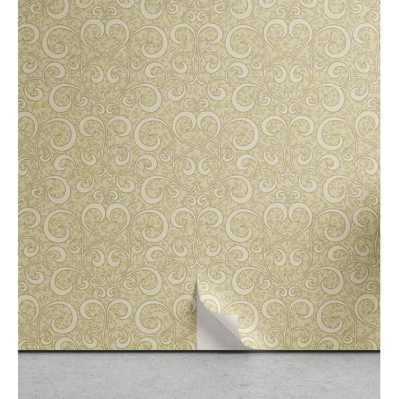Ambesonne Boho Peel & Stick Wallpaper for Home, Swirled Floral Patterns, 13"x100", Beige