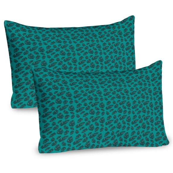 Ambesonne Boho Pillow Sham 2 Pack, Oriental Bohemian Feathers, 36"x20", Jade Green and Teal