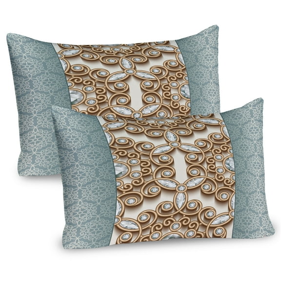Ambesonne Boho Pillow Sham 2 Pack, Vintage Diamonds Retro, 26"x20", Teal and Tan