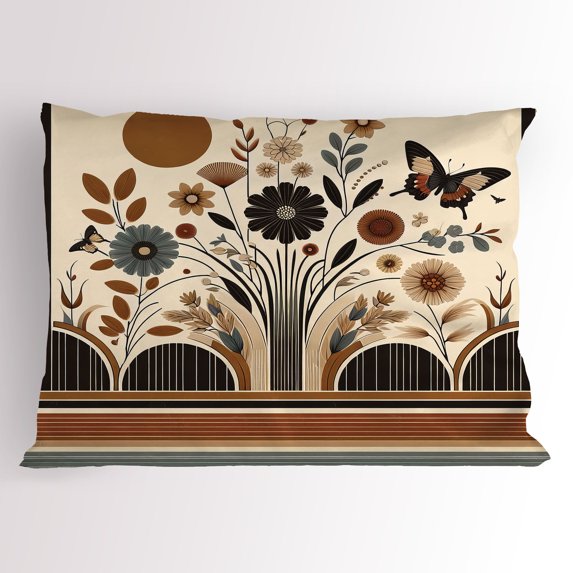 Ambesonne Boho Pillow Sham, Mid Century Curving Lines Leaf, 26" X 20", Beige Pale Caramel Grey