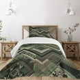 thumbnail image 1 of Ambesonne Boho Quilted Bedspread Set 2 Pcs, Modern Chevron Floral Dot Ikat, Twin Size, Laurel Green Eggshell, 1 of 4