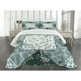 thumbnail image 1 of Ambesonne Boho Quilted Bedspread Set 3 Pcs, Leaves Chevron Flower Mix, King Size, Jade Green Grey White, 1 of 5