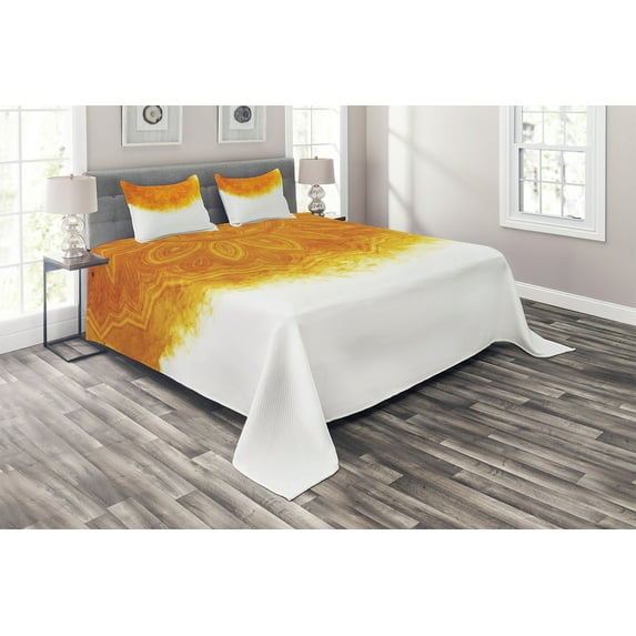Ambesonne Boho Quilted Coverlet 3 Pcs, Bohemian Style Tribal Motif, Queen Size, Burnt Orange Orange