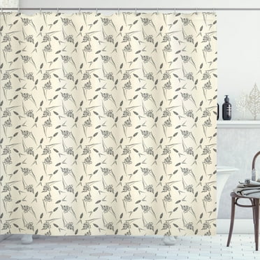 Ambesonne Boho Shower Curtain, Botanical Nature Herbs Pattern, 69"Wx70"L, Cream and Charcoal Grey