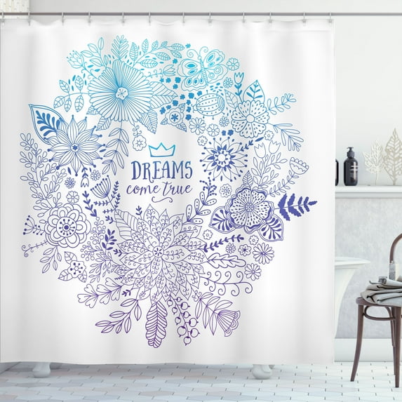 Ambesonne Boho Shower Curtain, Dreams Come True Message Motif, 69"Wx70"L, Blue Violet Turquoise