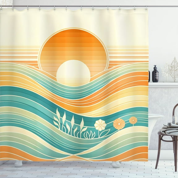 Ambesonne Boho Shower Curtain, Funky Mid Century Mountains, 69"Wx70"L, Dark Salmon Seafoam Beige