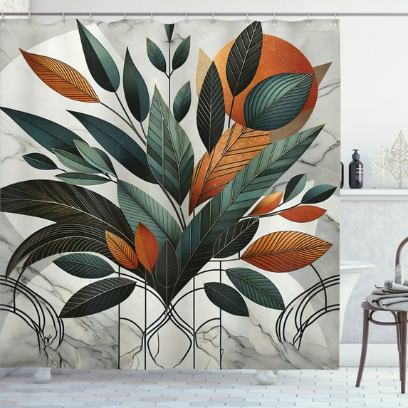 Ambesonne Boho Shower Curtain, Mid Century Exotics Art Leaves, 69"Wx84"L, Orange Laurel Green Grey