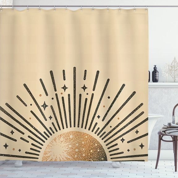 Ambesonne Boho Shower Curtain, Mid Century Modern Sun Stripes, 69"Wx75"L, Champagne Tan Dark Grey