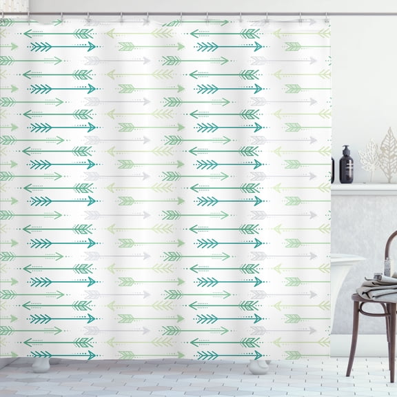 Ambesonne Boho Shower Curtain, Retro Arrow Pattern Print Art, 69"Wx75"L, Teal Grey and Green