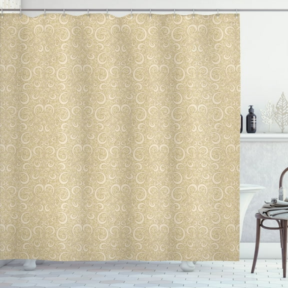 Ambesonne Boho Shower Curtain, Swirled Floral Patterns, 69"Wx84"L, Beige