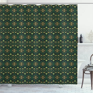 Ambesonne Boho Shower Curtain, Tribal Motifs and Shapes Print, 69"Wx84"L, Charcoal Grey Mustard