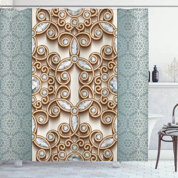 Ambesonne Boho Shower Curtain, Vintage Diamonds Retro, 69"Wx70"L, Teal and Tan