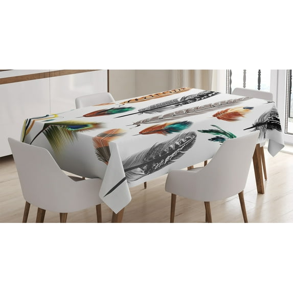 Ambesonne Boho Tablecloth Rectangular Table Cover, Bird Feather Retro Vibrant, 60"x90", Multicolor