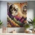 thumbnail image 1 of Ambesonne Boho Tapestry Twin Size, Sun and Moon Psychedelic Scene, 68"x88", Indigo Reseda Green Beige, 1 of 3