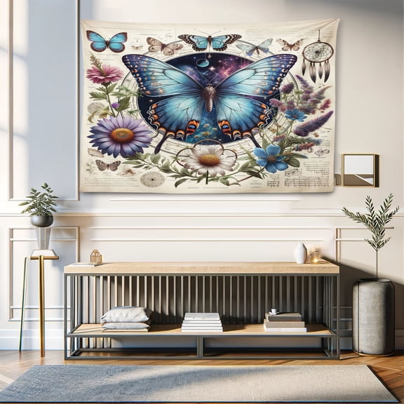 Ambesonne Boho Tapestry Wall Hanging, Medieval Witchcore Butterfly, 60"x40", Pale Blue Eggshell Green