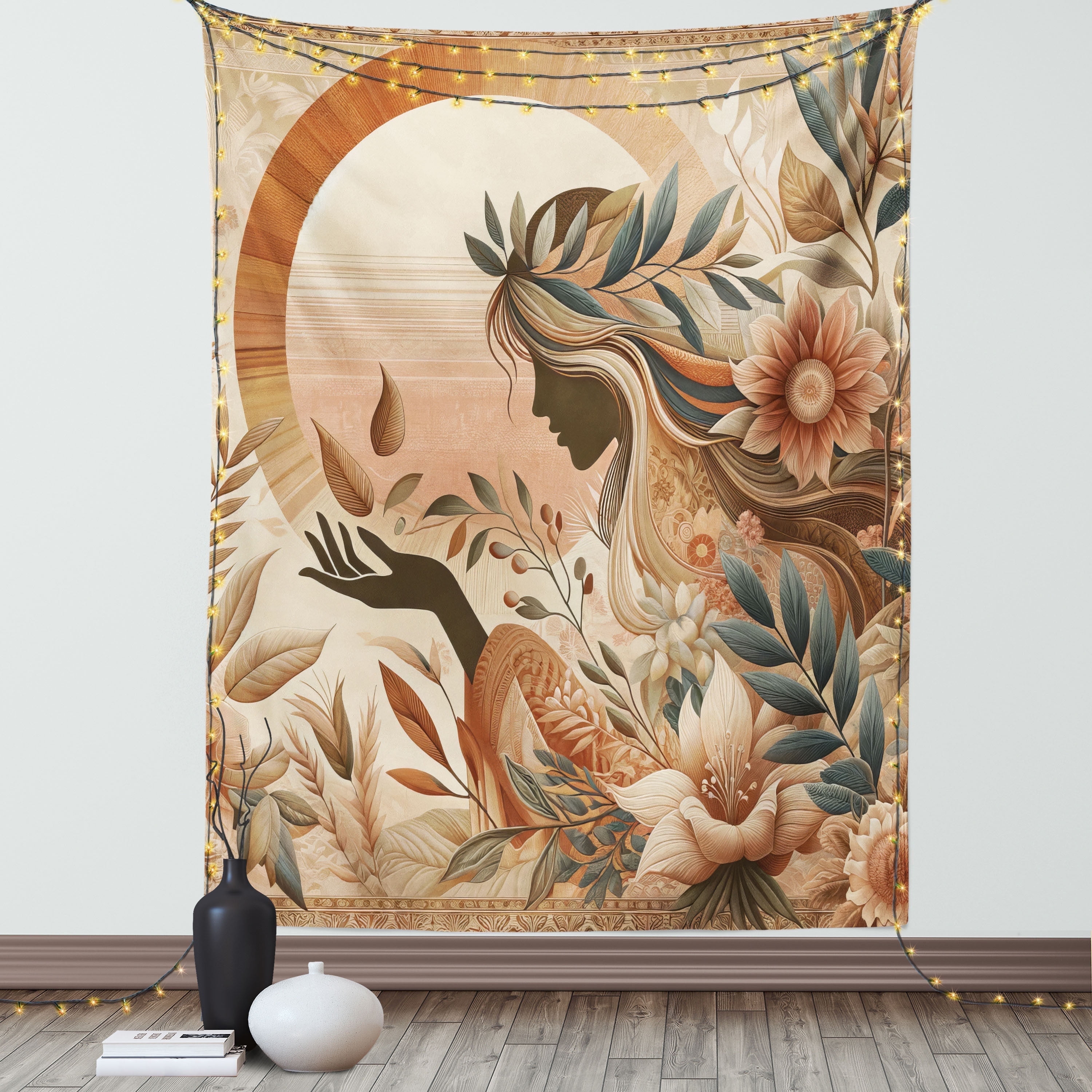 Ambesonne Boho Tapestry Wall Hanging, Peachy Hues Nature Lady