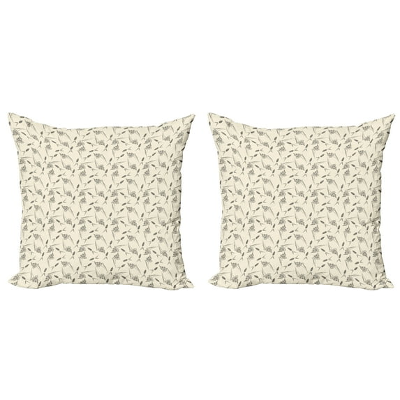 Ambesonne Boho Throw Pillow Cover 2 Pack, Botanical Nature Herbs Pattern, 20", Cream and Charcoal Grey