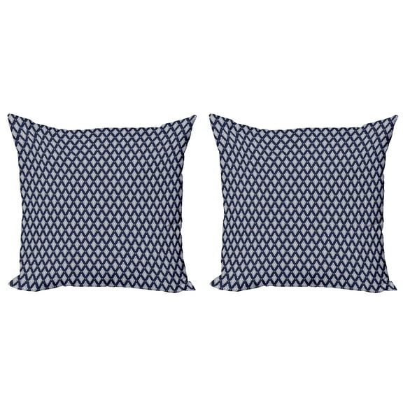 Ambesonne Boho Throw Pillow Cover 2 Pack, Orient Damask Inspired Pattern, 16", Indigo and White