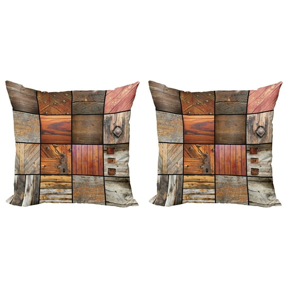 Ambesonne Boho Throw Pillow Cover 2 Pack, Wooden Timber Door Key, 16", Chocolate Brown
