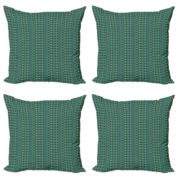 Ambesonne Boho Throw Pillow Cover 4 Pack, Aztec Geometric Motifs, 16", Dark Seafoam Yellow