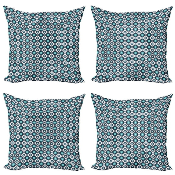 Ambesonne Boho Throw Pillow Cover 4 Pack, Folkloric Morocco Tile Inspire, 20", Seafoam Dark Blue