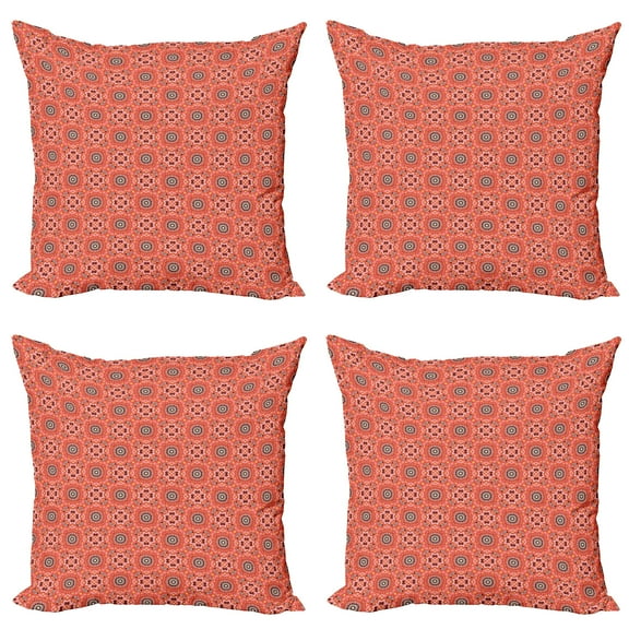 Ambesonne Boho Throw Pillow Cover 4 Pack, Talavera Inspire Pattern, 20", Burnt Sienna Seafoam
