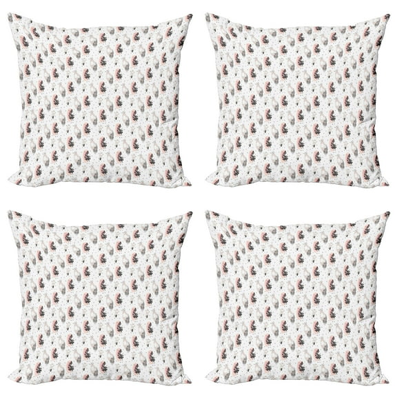 Ambesonne Boho Throw Pillow Cover 4 Pack, Tropical Leaves and Strokes, 16", Blush Salmon
