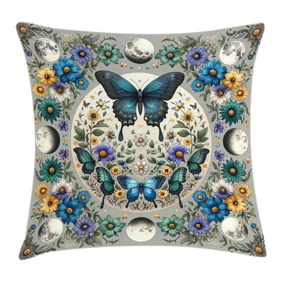 Ambesonne Boho Throw Pillow Cushion Cover, Colorful Floral Moon Butterfly, 20" X 20", Sea Blue Pale Grey Teal
