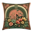 thumbnail image 1 of Ambesonne Boho Throw Pillow Cushion Cover, Japan Floral Balcony Print, 18" X 18", Dark Salmon Laurel Green, 1 of 2