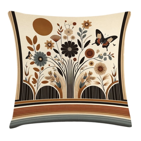 Ambesonne Boho Throw Pillow Cushion Cover, Mid Century Curving Lines Leaf, 26" X 26", Beige Pale Caramel Grey