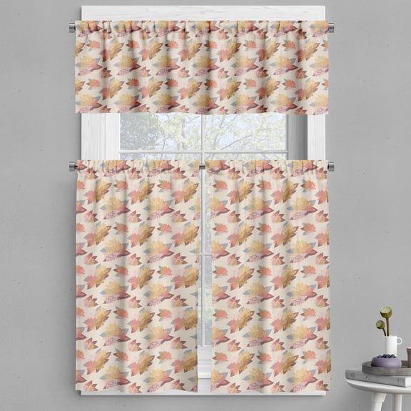 Ambesonne Boho Valance & Curtain, Autumnal Colored Lotus Flowers, 55"x30", Pale Camel Coral