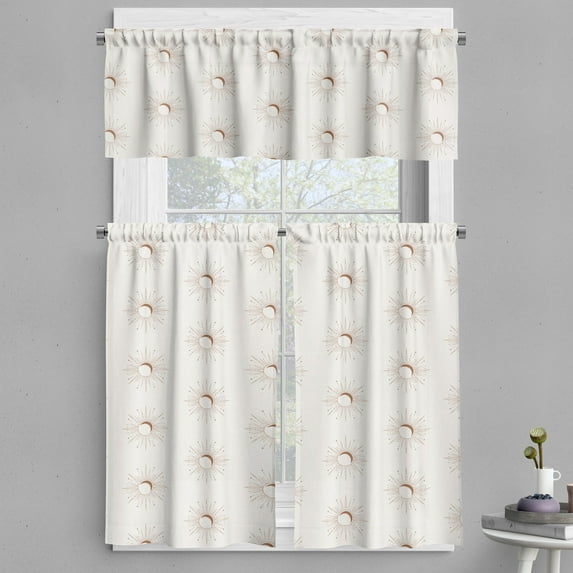 Ambesonne Boho Valance & Curtain, Moons Monochrome Celestial Art, 55"x36", Pale Caramel and Off White