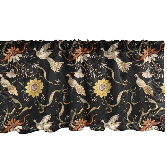 Ambesonne Boho Valance Pack of 2, Folk Art Ornaments Crane Birds, 54"X12", Charcoal Grey Beige