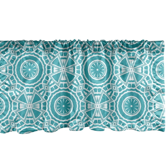 Ambesonne Boho Valance Pack of 2, Modern Mandala Effect Pattern, 42"X18", Dark Seafoam and White
