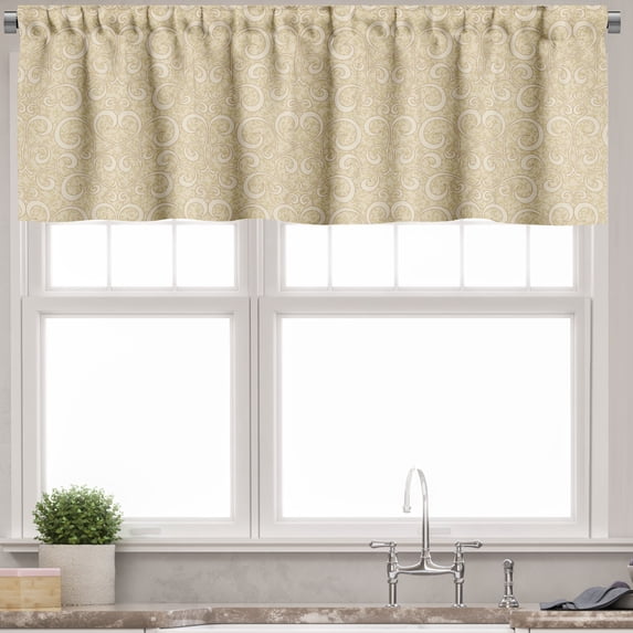 Ambesonne Boho Valance Pack of 2, Swirled Floral Patterns, 54"X18", Beige