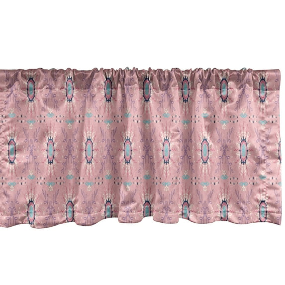 Ambesonne Boho Window Valance, Floral Sun Like Motif Pattern, 54" X 12", Pale Pink and Multicolor