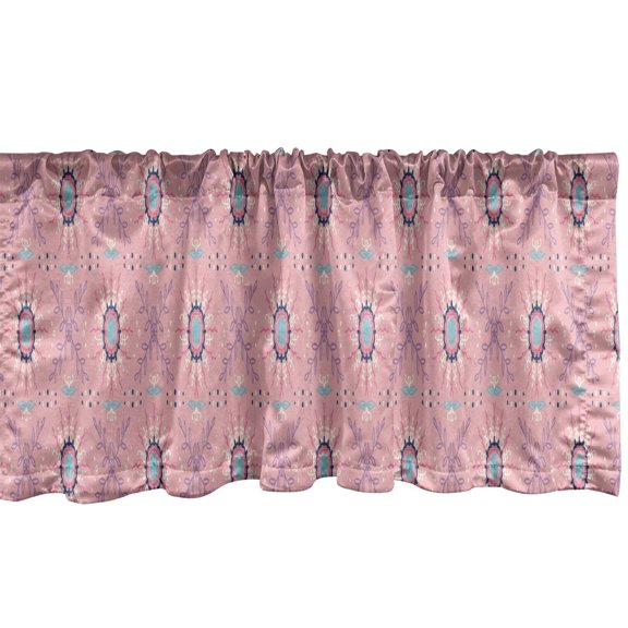 Ambesonne Boho Window Valance, Floral Sun Like Motif Pattern, 54" X 18", Pale Pink and Multicolor