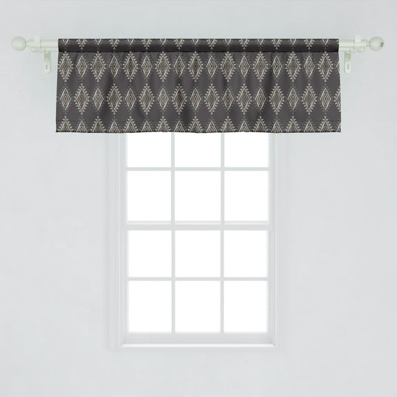 Ambesonne Boho Window Valance, Inspired Rhombus Pattern with Ornament Earth Tones, Curtain Valance for Kitchen Bedroom Decor with Rod Pocket, 54" X 18", Dark Taupe Grey Dark Tan