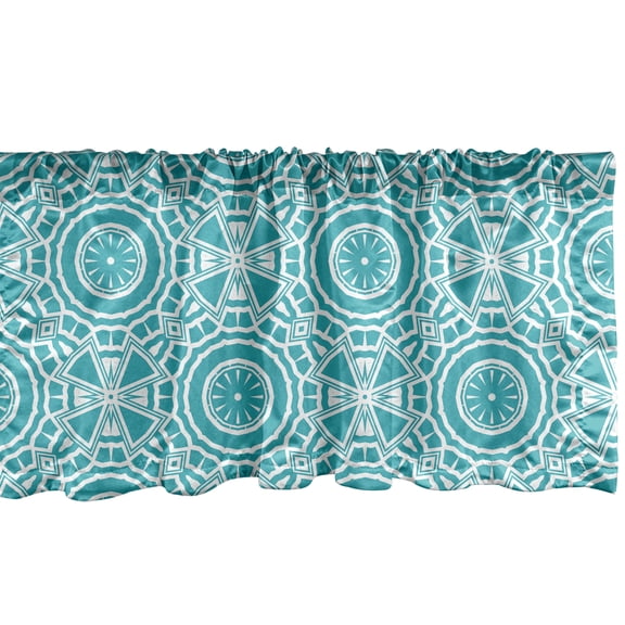Ambesonne Boho Window Valance, Modern Mandala Effect Pattern, 42" x 12", Dark Seafoam and White