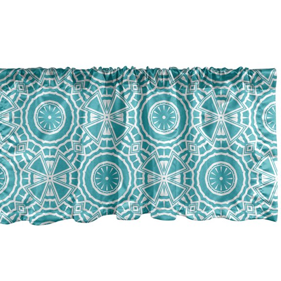 Ambesonne Boho Window Valance, Modern Mandala Effect Pattern, 54" X 18", Dark Seafoam and White