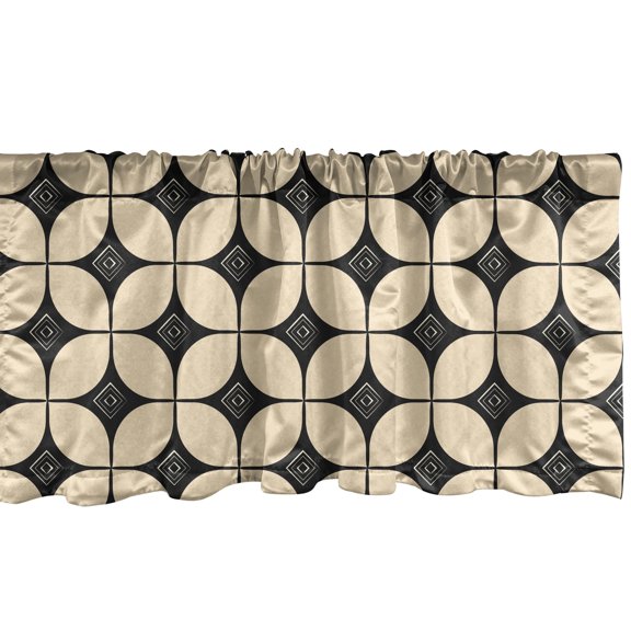 Ambesonne Boho Window Valance, Repetitive Vintage Composition of Round and Intricate Squares, Curtain Valance for Kitchen Bedroom Decor with Rod Pocket, 54" X 12", Beige and Charcoal Grey
