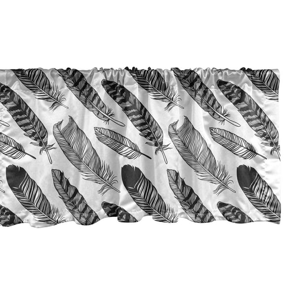 Ambesonne Boho Window Valance, Retro Feathers Hippie Fashion, 42" x 18", Charcoal Grey and White